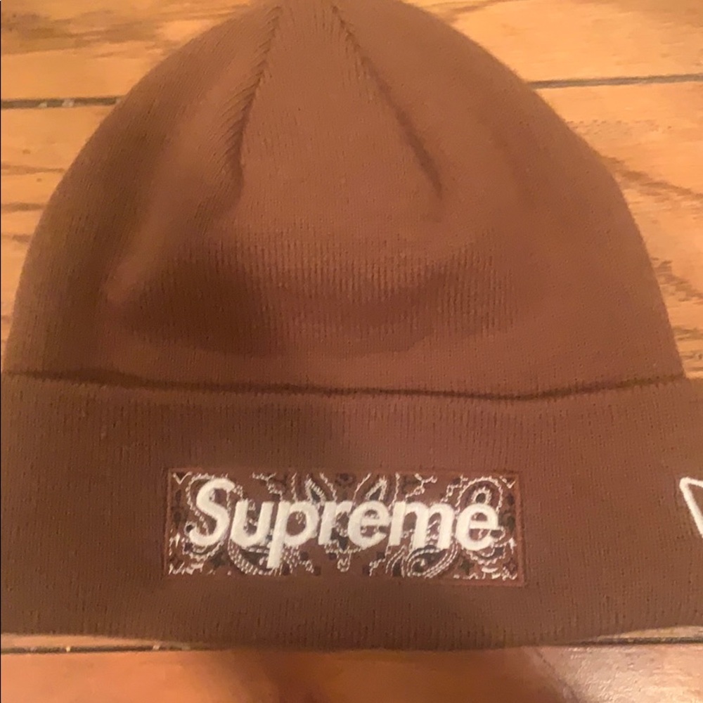 Supreme Bandana Box logo beanie brown
